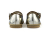 Manuela de Juan Girls Metallic Silver Mary Jane with Brown Piping Manuela de Juan Girls Metallic Silver Mary Jane with Brown Piping