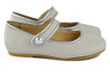 Manuela de Juan Girls Light Grey Mary Jane with Silver Piping Manuela de Juan Girls Light Grey Mary Jane with Silver Piping