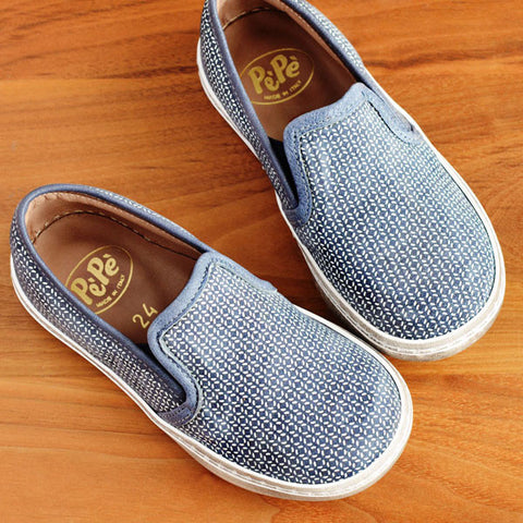 Pèpè Boys Blue Leather Canvas Shoe