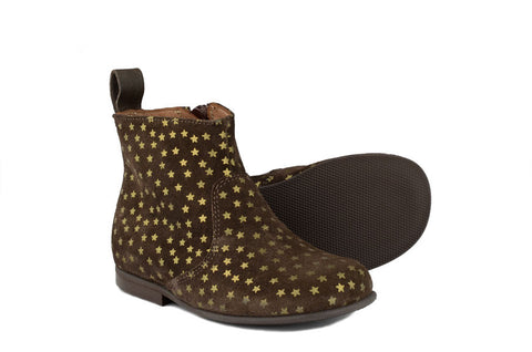 PèPè Girls Brown Suede Boot with Gold Stars