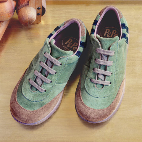 Pèpè Boys Green & Brown Suede Trainer