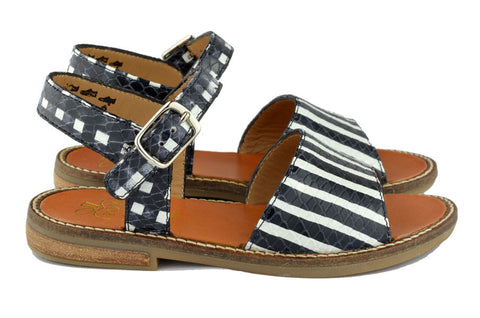 Pom d'Api Girls Black and White Stripe Sandal