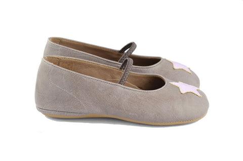 PèPè Girls Taupe Indoor Shoe with Shiny Rose Star