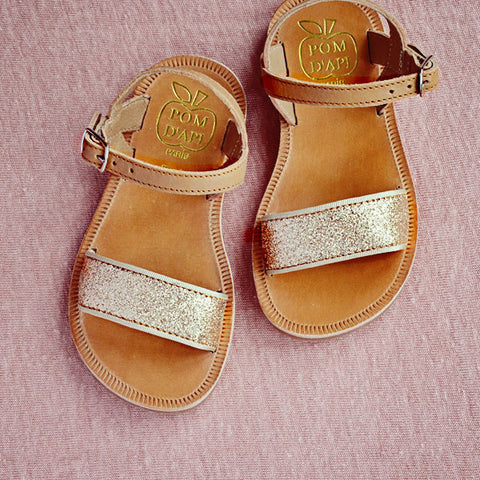 Pom d'Api Girls Tan and Gold Glitter Sandal