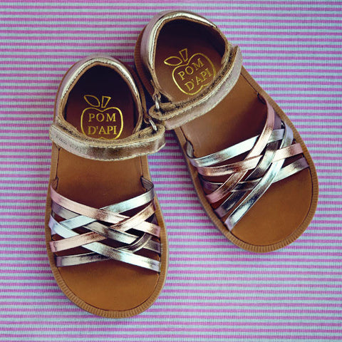 Pom d'Api Girls Gold Sandal with Metallic Straps