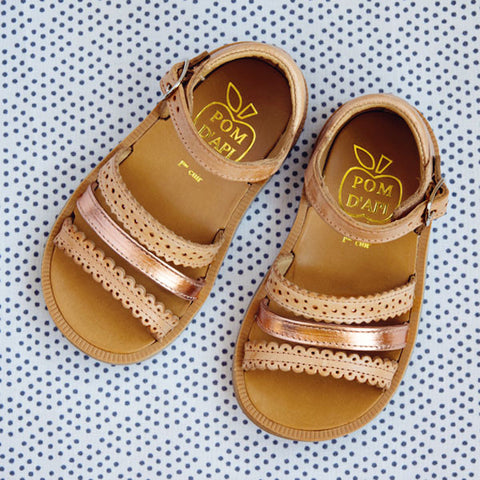 Pom d'Api Girls Honey and Rose Gold Sandal