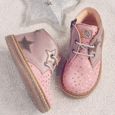 Ocra Girls Antique Pink Ankle Boot with Silver Stars