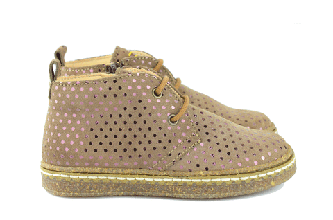 Ocra Girls Beige Boot with Metallic Purple Spots