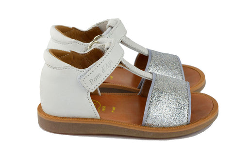 Pom d'Api Girls White and Silver Glitter Sandal