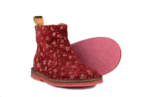 Pèpè Girls Red Suede Boot with Flowers