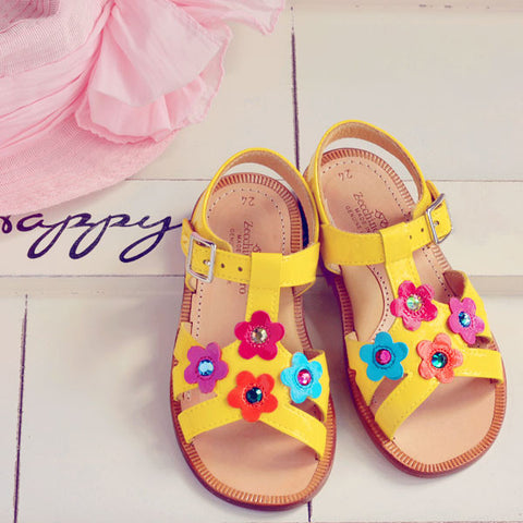 Zecchino d'Oro Girls Yellow Flower Sandal