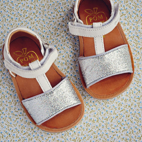 Pom d'Api Girls White and Silver Glitter Sandal