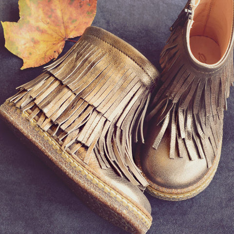 Ocra Girls Champagne Metallic Fringe Boot